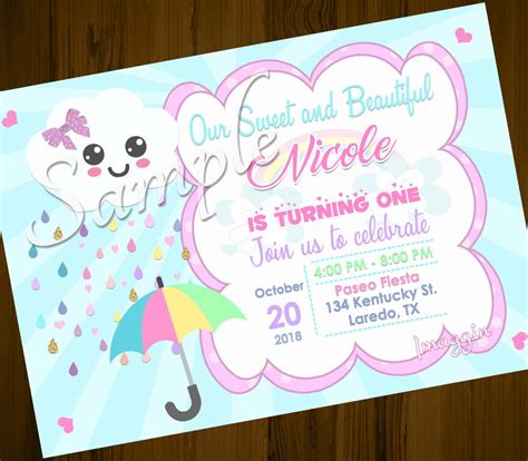 Clouds Invitation Cute Clouds Invite Birthday Cloud Rainbow Etsy