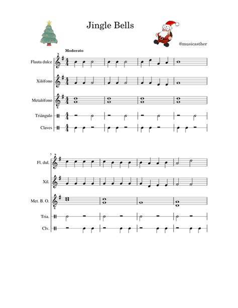 Jingle Bells Sheet Music For Xylophone Recorder Triangle Claves And More Instruments Mixed