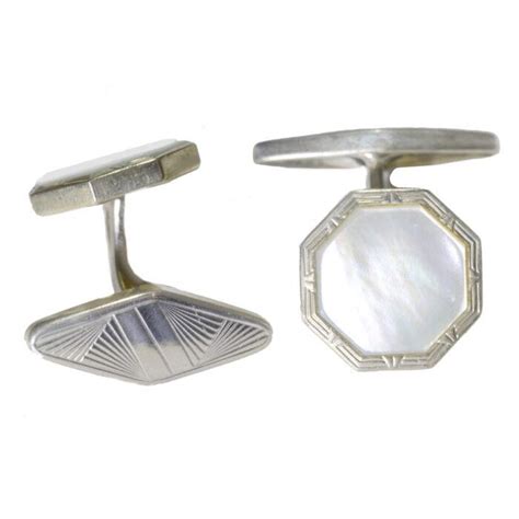 1950s French Mother Of Pearl Decorative Cufflinks Crystal Heirlooms