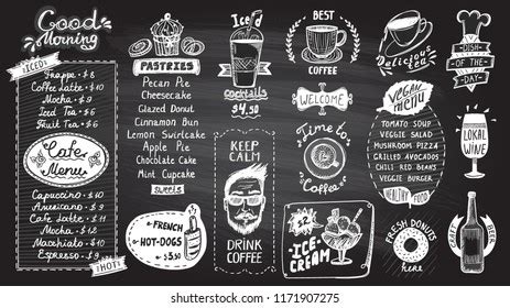 Cafe Menu Chalkboard Design Set Hand Stock Vector (Royalty Free) 1171907275