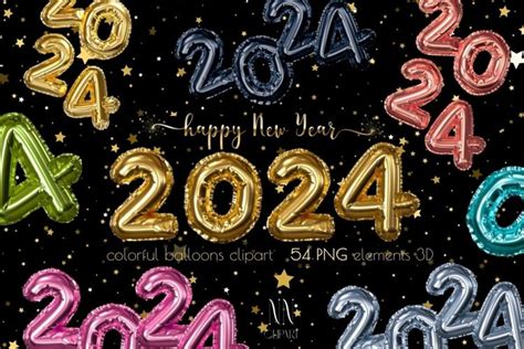 Number balloons 2024 clipart, Happy New Year elements