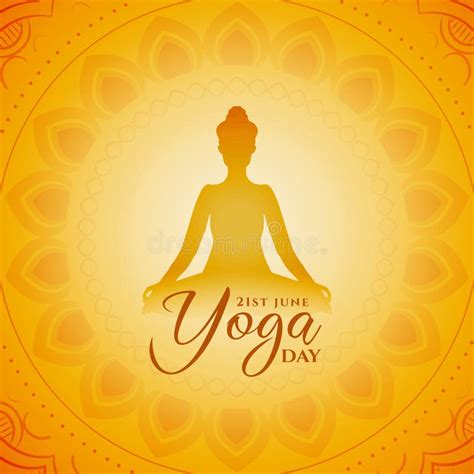 World Yoga Day Poster Woman In Different Yoga Posture With Leaves Stock