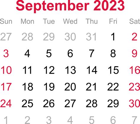 September Calendar Of 2023 On Transparency Background 12707629 Png