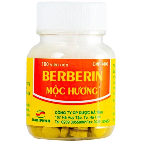 Thuốc trị tiêu chảy kiết lỵ Berberin Mộc Hương Hadiphar lọ 100 viên