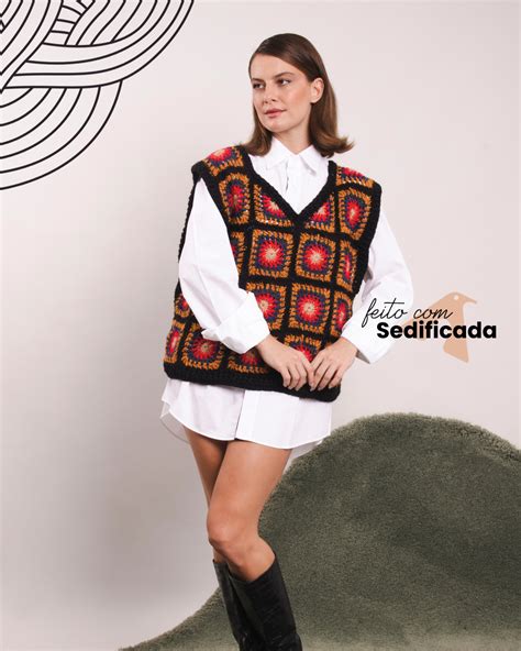 Colete Unissex Em Granny Square Croch Fio Sedificada