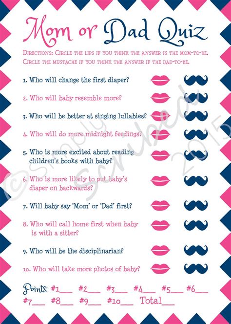 Printable Baby Shower Game Mom Or Dad Trivia Navy Blue And Hot Pink