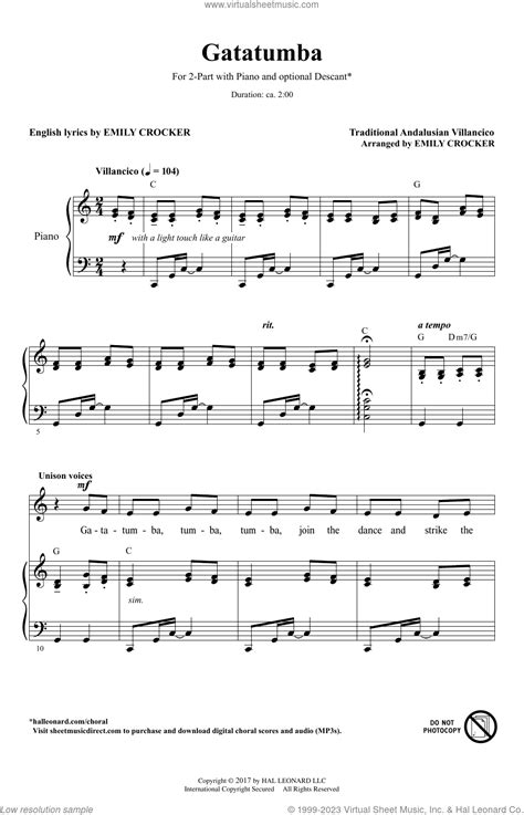 Gatatumba Arr Emily Crocker Sheet Music For Choir 2 Part