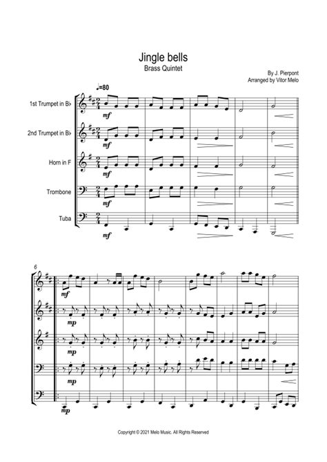 Jingle Bells Brass Quintet Arr Vitor Melo Sheet Music J