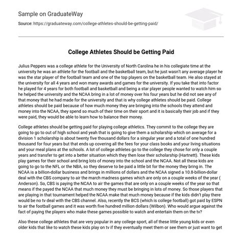 ⇉college Athletes Should Be Getting Paid Essay Example Graduateway