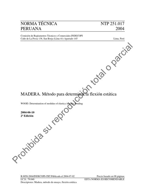 PDF NTP 2004 MADERA Método para determinar la flexión estática