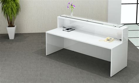 White Gloss Reception Desk With 12 Mm Glass Shelf On Counter Top 2000x800x1130 And Optional