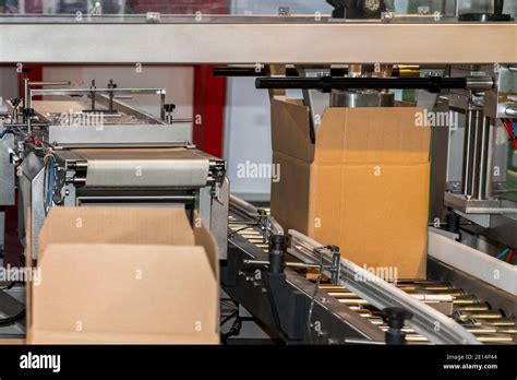 Cardboard Box Of Product Packaging Is Moving On Conveyor Belt Of