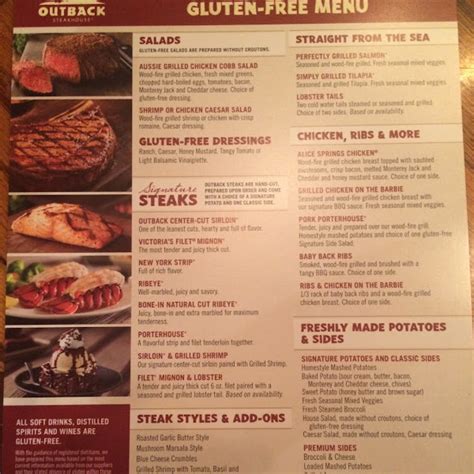 Gluten Free at Outback Steakhouse - Gluten Free Menu