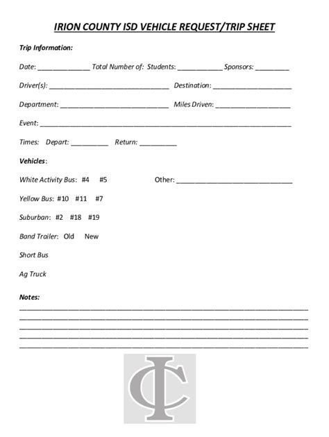 Fillable Online Irion County Isd Vehicle Request Trip Sheet Fax Email