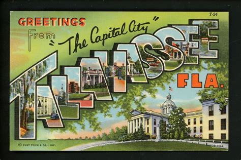 Large Letter Linen Vintage Postcard Tallahassee Florida Fl Curt Teich T24 Tallahassee Old