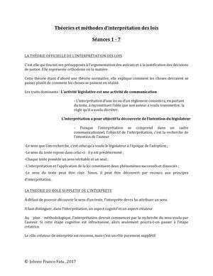 Théories et méthodes interprétation des lois 1 à 7 Théories et