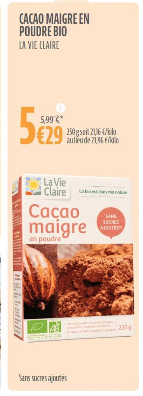 Promo Cacao Maigre En Poudre Bio La Vie Claire Chez La Vie Claire