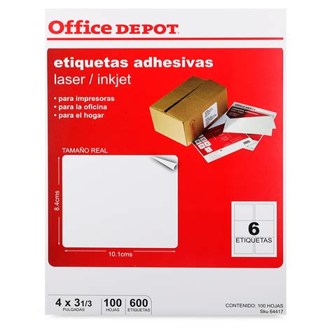 Etiquetas Adhesivas Para Impresión Office Depot 84 X 101 Cm Blanco