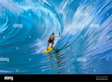 Big Wave Surfing Tahiti Stock Photo Alamy