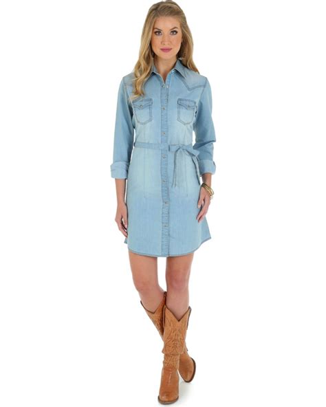 Wrangler Long Sleeve Stonewash Denim Shirt Dress Stonewash Light Denim Dress Light Denim Shirt