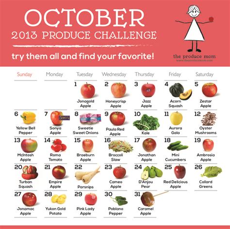 The Produce Mom S Monthly Produce Challenge Calendar October 2013