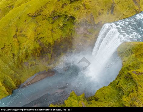 Aerial View Above Of Skógafoss Waterfall On The Lizenzfreies Bild