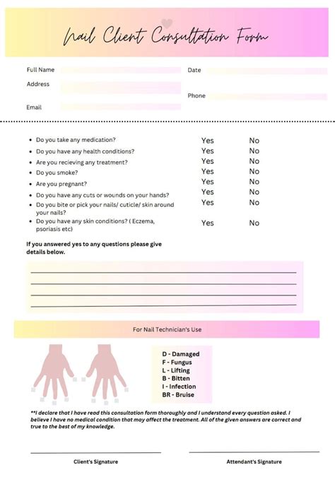 Printable Nail Consultation Form Etsy