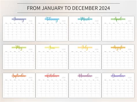 2024 Printable Calendar Digital Calendar Monthly Calendar Us Letter