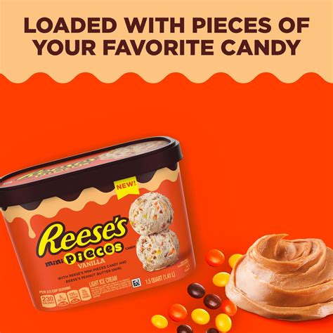 Reeses Pieces Mini Vanilla Peanut Butter Light Ice Cream 48 Oz Tub