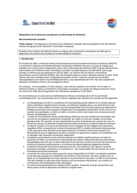 Pdf Diagn Stico De La Demencia Causada Por La Enfermedad De Alzheimer