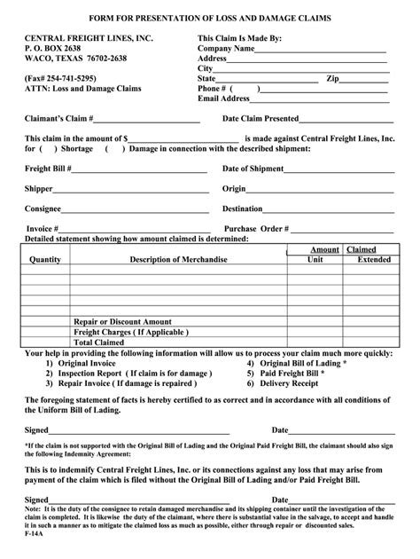 Central Freight Claim Form Fill Online Printable Fillable Blank