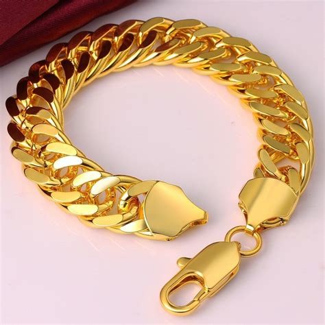 14k Gold Plated Mens Cuban Link Bracelet High Quality Bracelets