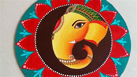 Easy Ganesha Painting On Round Canvas Ganesha Acrylic Painting Youtube