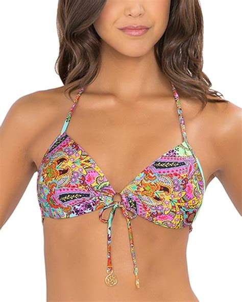 Luli Fama Women S Tornasol Molded Push Up Bandeau Halter Bikini Top