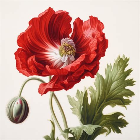 Premium Ai Image There Is A Red Poppy Flower With Green Leaves On A