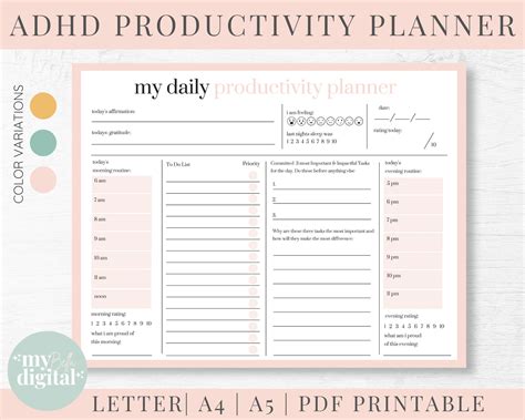 Adhd Planner Adhd Planner Printable Adhd Daily Planner Adhd Etsy Israel