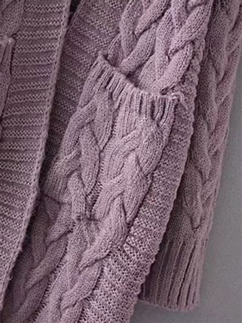 Front Pocket Longline Cable Knit Cardigan Shein Sheinside