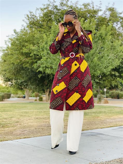 Muna Trenchcoat Red African Print Coat Traditional African