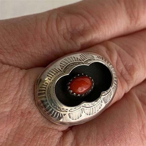 Vintage Navajo Shadow Box Coral Ring Statement Size Gem