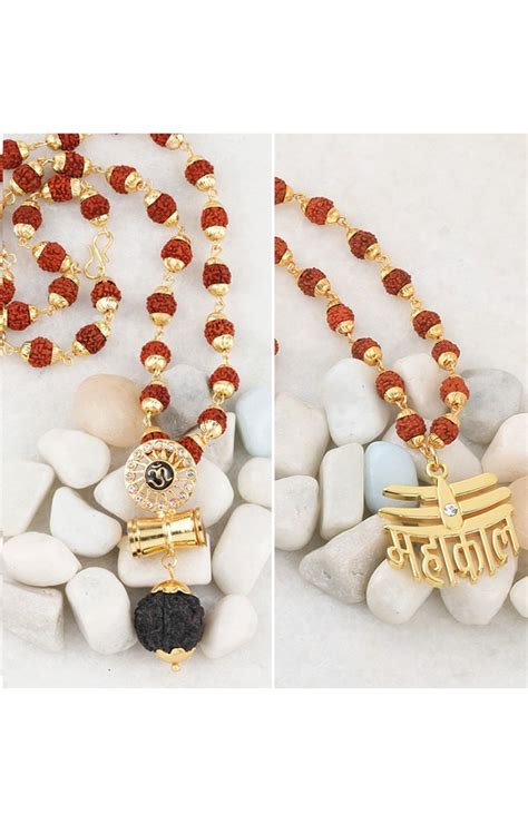 Gold Plated Traditional Combo Rudraksh Mala Pendant For Men And Women Set