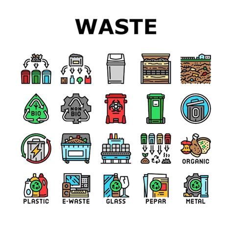 Premium Vector Waste Sorting Garbage Plastic Icons Set Vector