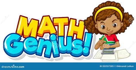 Font Design For Word Math Genius With Cute Girl Stock Vector