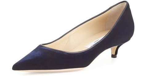 Jimmy Choo Amelia Velvet Low Heel Pump In Navy Blue Lyst