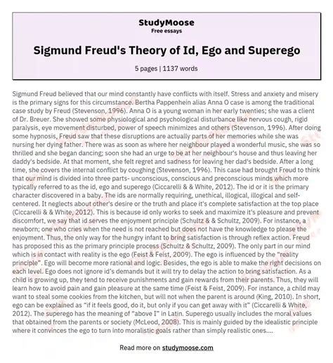 Sigmund Freud's Theory of Id, Ego and Superego - Free comparison essay ...