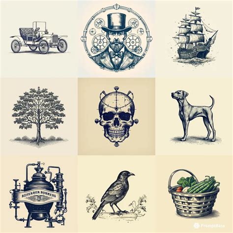 Vintage Rustic Logos Illustrations Midjourney Prompt | PromptBase