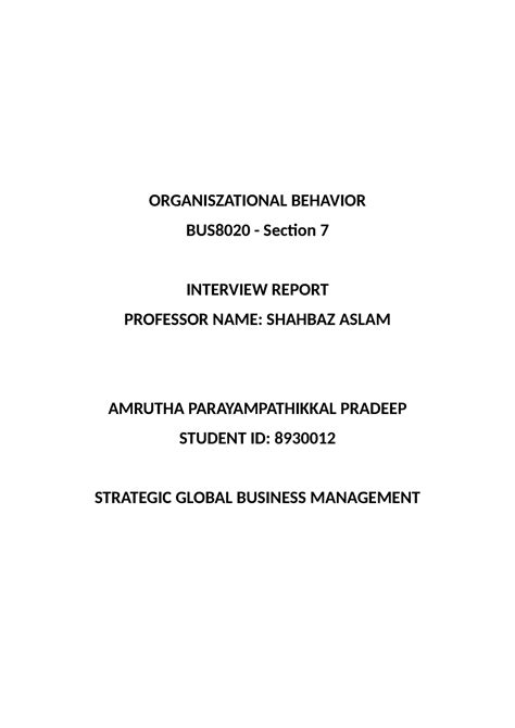 Interview Report Organisational Behavior Organiszational Behavior