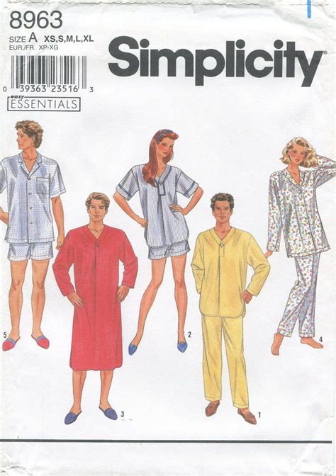 Simplicity 8963 Mens Misses Unisex Nightshirt And Pajamas Sewing Pattern