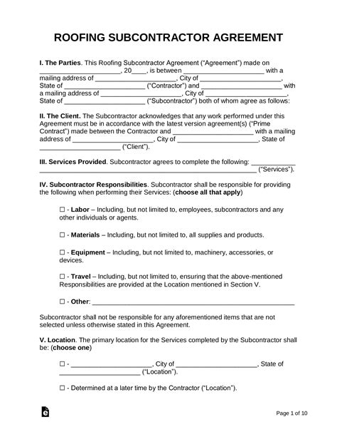 Free Roofing Contract Template Pdf Word Eforms