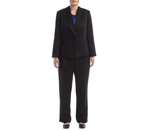 Le Suit Women S Plus Size Pinstripe 1 Button Pant Suit W Cami Black