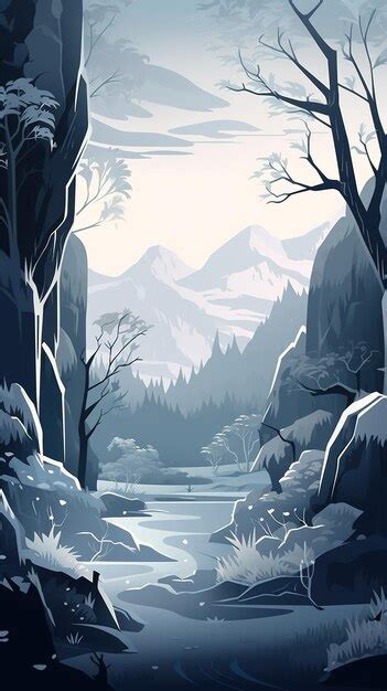 Premium AI Image | A painting of a river in the mountains